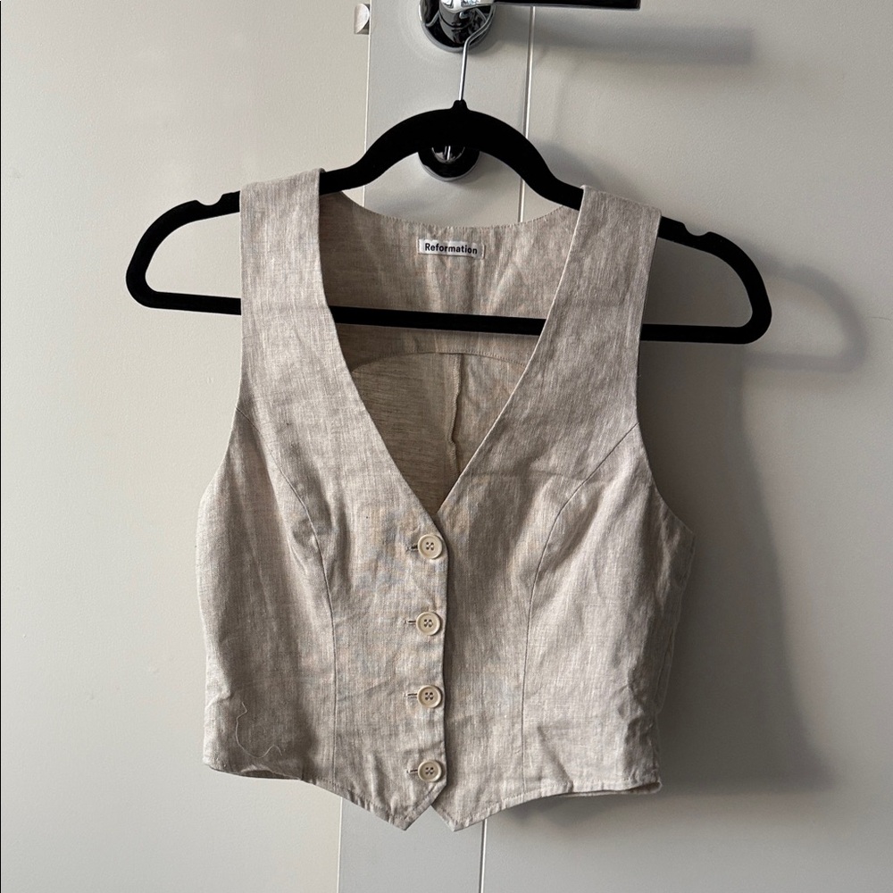 Reformation Beige Button-Down Crop Top